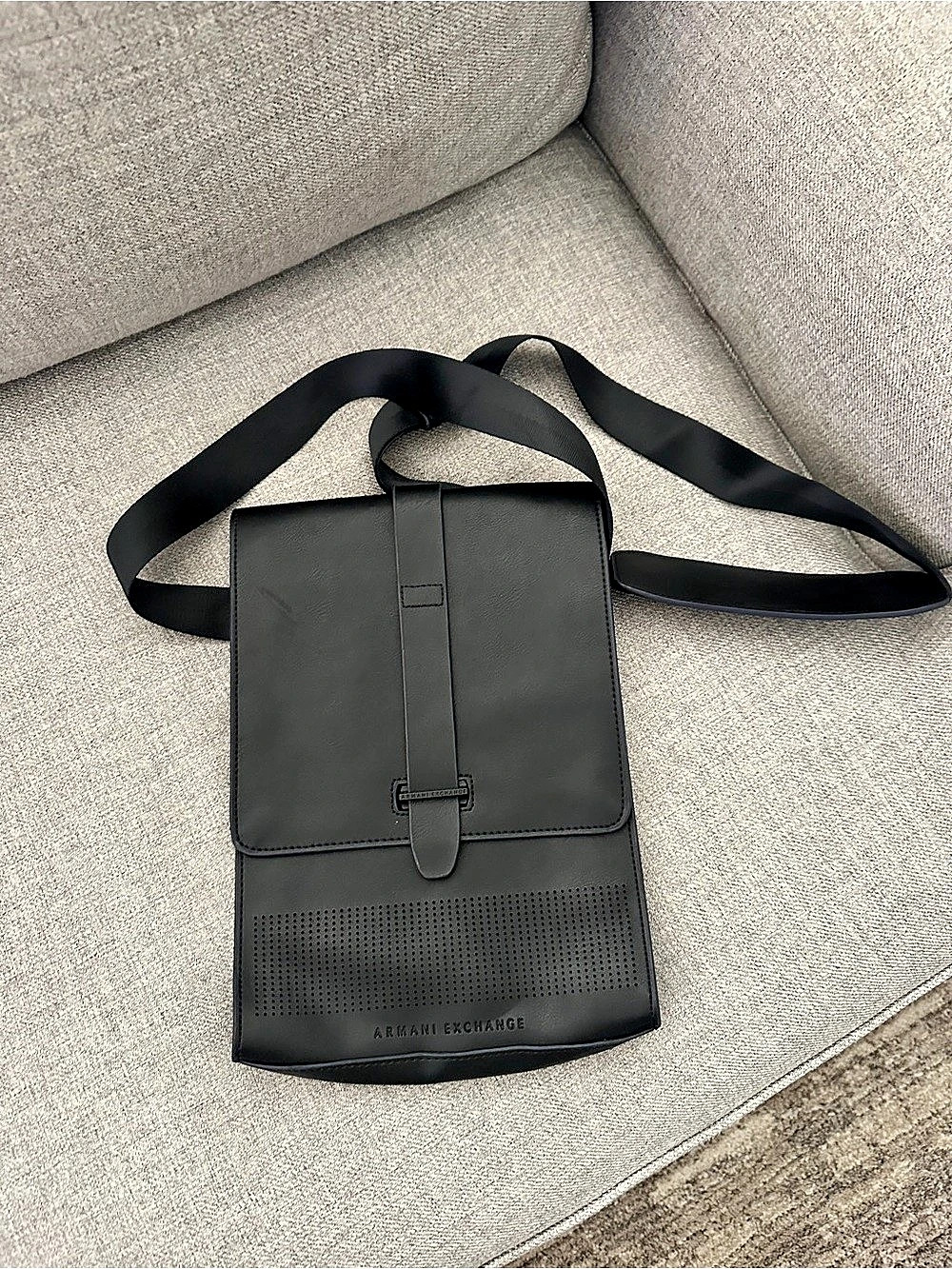 Armani Exchange Matte Black Flat Messenger Bag